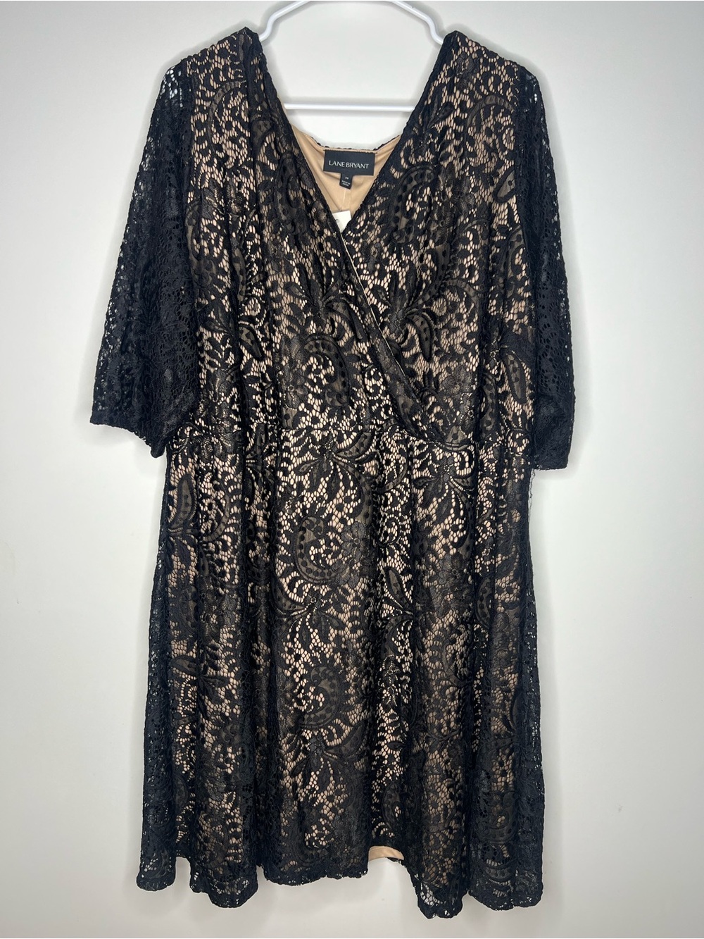 Lane Bryant Black Lace Midi Dress with Nude Lining